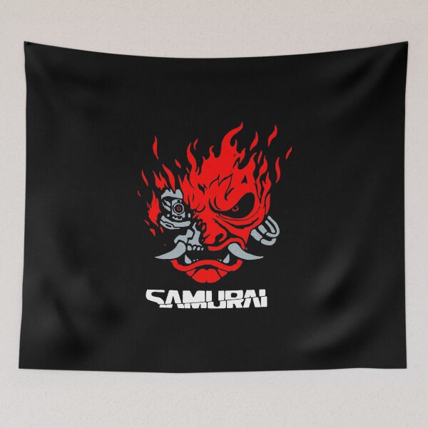 Item preview, Cyberpunk Samurai Oni Mask Flaming Red Skull Art designed and sold by ginapaw.