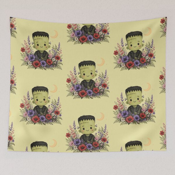 Item preview, Cute Frankenstein Monster with Wildflower Garden Graphics designed and sold by PrintSpire Studios.