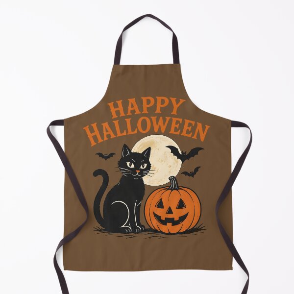 Item preview, Happy Halloween Black Cat Pumpkin and Flying Bats Print designed and sold by GrinGalore.