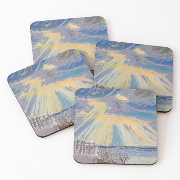 Item preview, Golden Sunbeams Over Winter Village Oil Painting designed and sold by VillageOil.