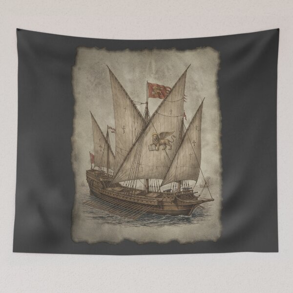 Item preview, The Floating Ledger: 15th-Century Venetian Great Galley Art Print designed and sold by FreiherrPK.