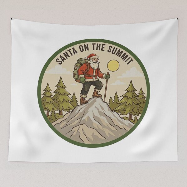 Item preview, Santa on the Summit Vintage Hiking and Christmas Mountain Adventure Badge designed and sold by GabeMountainArt.
