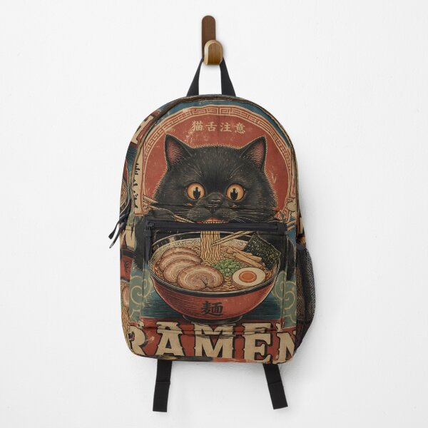 Item preview, Vintage Kawaii Japanese Black Cat Eating Ramen Noodles Ukiyo-e Poster designed and sold by GrinGalore.
