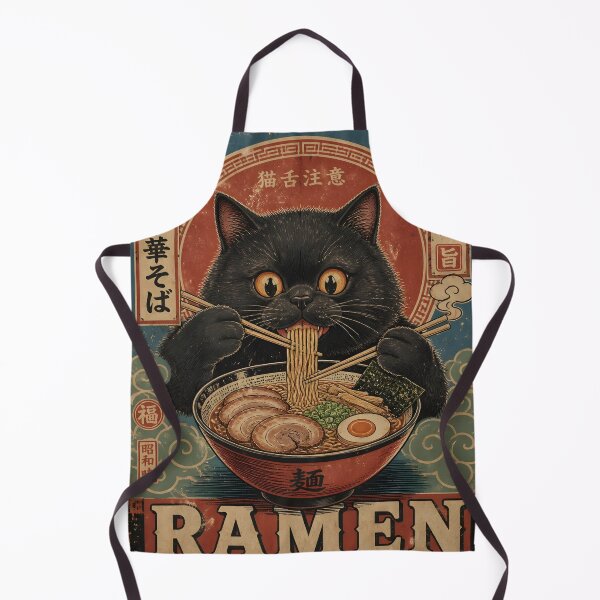Item preview, Vintage Kawaii Japanese Black Cat Eating Ramen Noodles Ukiyo-e Poster designed and sold by GrinGalore.