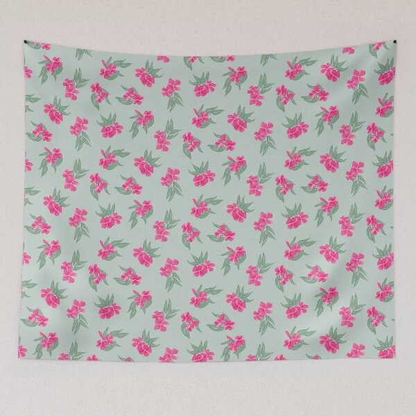 Item preview, tossed oleander - toxic summer - mint dark pink designed and sold by Stephanie Fiona Design.