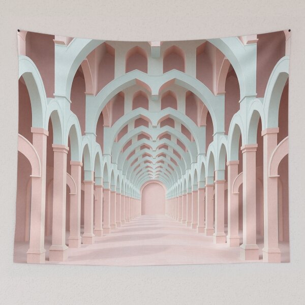 Item preview, Surreal Infinite Pastel Pink Archway Tunnel Architecture designed and sold by IntelliMindDesigns.