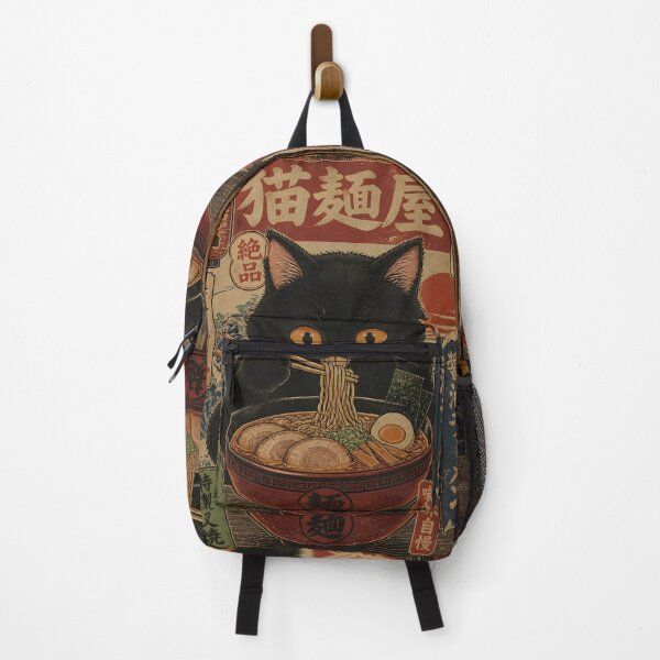 Item preview, Vintage Kawaii Japanese Ukiyo-e Black Cat Ramen Eating Poster Art designed and sold by GrinGalore.
