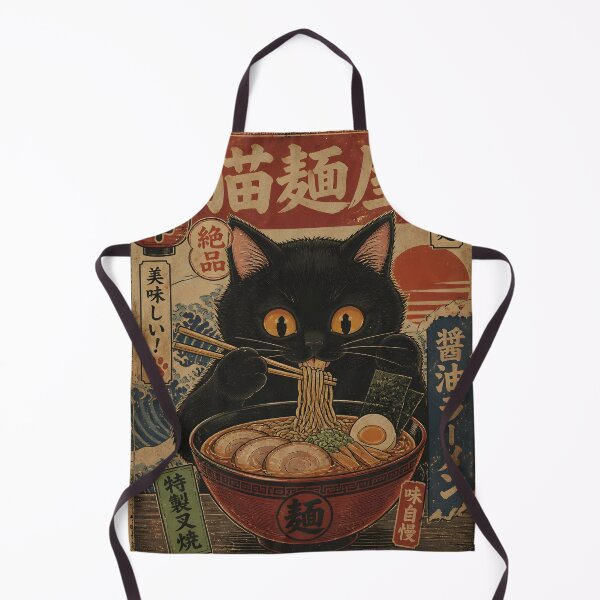 Item preview, Vintage Kawaii Japanese Ukiyo-e Black Cat Ramen Eating Poster Art designed and sold by GrinGalore.