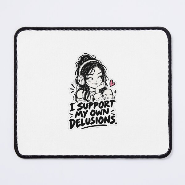 Item preview, I Support My Own Delusions - Cute Smug Anime Girl Line Art Sticker designed and sold by VYBEHAUS.