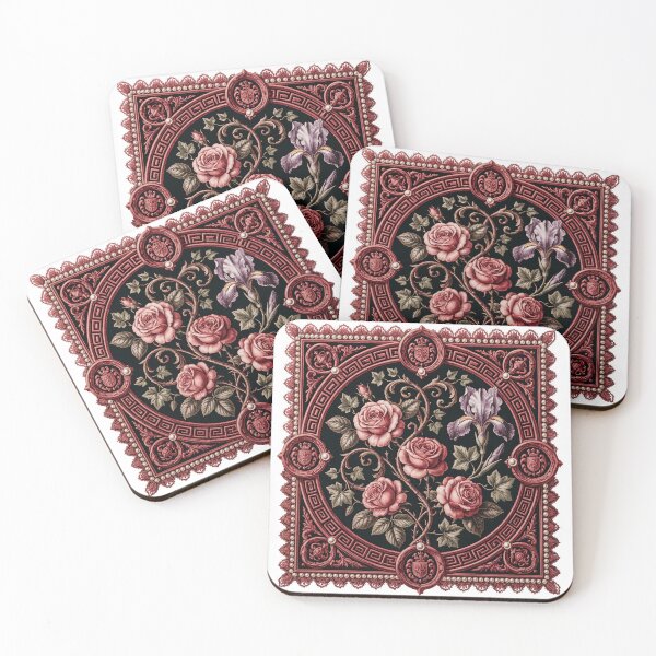 Item preview, Vintage Floral Tapestry Pink Roses and Purple Iris Baroque Frame designed and sold by ART BOND.
