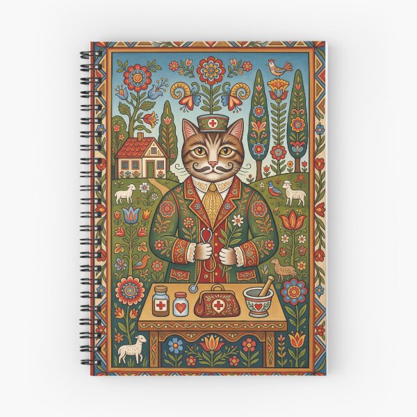 Item preview, The Feline Prescription: Naive Folk Art Cat Physician Art Print designed and sold by FreiherrPK.