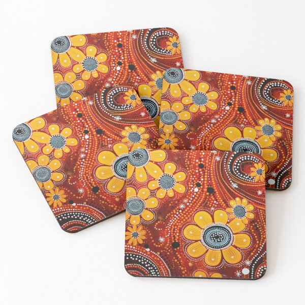 Item preview, Aboriginal Inspired Dot Art - Floral Yellow Wildflowers Ochre Painting designed and sold by GrinGalore.