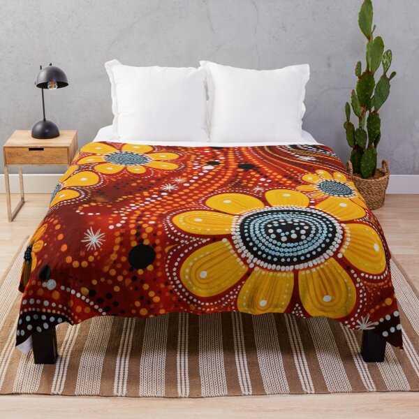 Item preview, Aboriginal Inspired Dot Art - Floral Yellow Wildflowers Ochre Painting designed and sold by GrinGalore.
