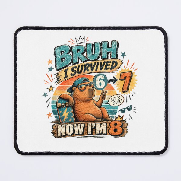 Item preview, Bruh I Survived 6 -> 7 Now I'm 8 Capybara Skater Eight Year Old Birthday Kid designed and sold by SkeletonsDanger.