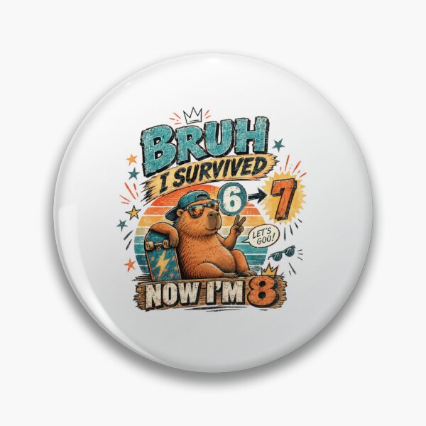 Item preview, Bruh I Survived 6 -> 7 Now I'm 8 Capybara Skater Eight Year Old Birthday Kid designed and sold by SkeletonsDanger.