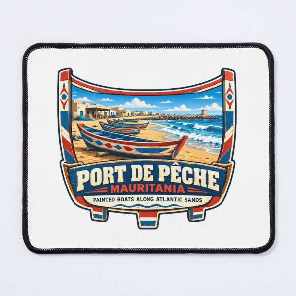 Item preview, Port De Pêche Mauritania Painted Boats Along Atlantic Sands Fishing Travel Destination designed and sold by Star3NowForMe.