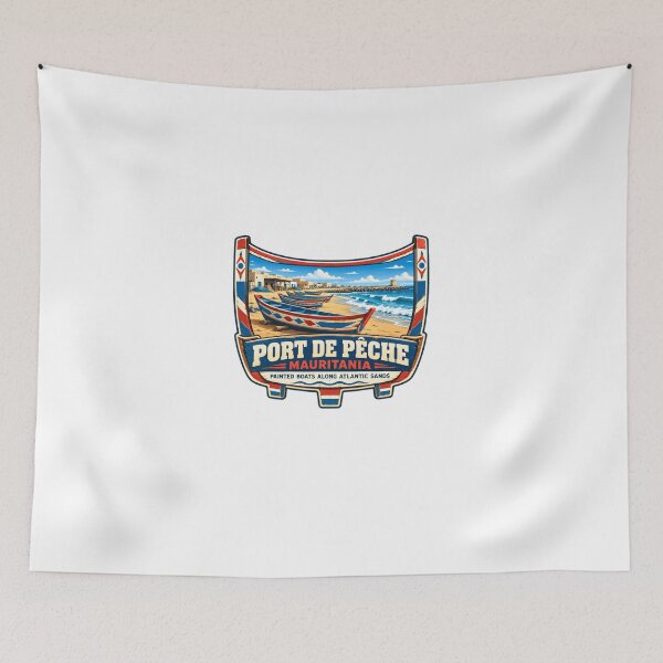 Item preview, Port De Pêche Mauritania Painted Boats Along Atlantic Sands Fishing Travel Destination designed and sold by Star3NowForMe.
