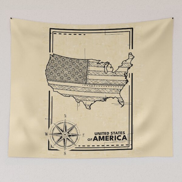 Item preview, Vintage USA Map Flag Geometric Line Art designed and sold by chaaval.
