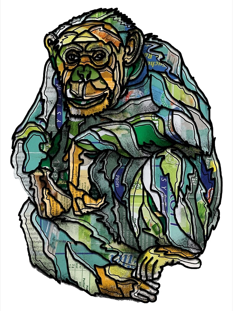Thumbnail 2 of 2, Greeting Card, Sitting Chimpansee designed and sold by Ruud van Koningsbrugge.
