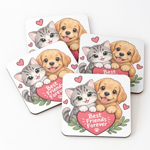 Item preview, Best Friends Forever Cat and Dog Kawaii Cute Pet Design designed and sold by PawVista.