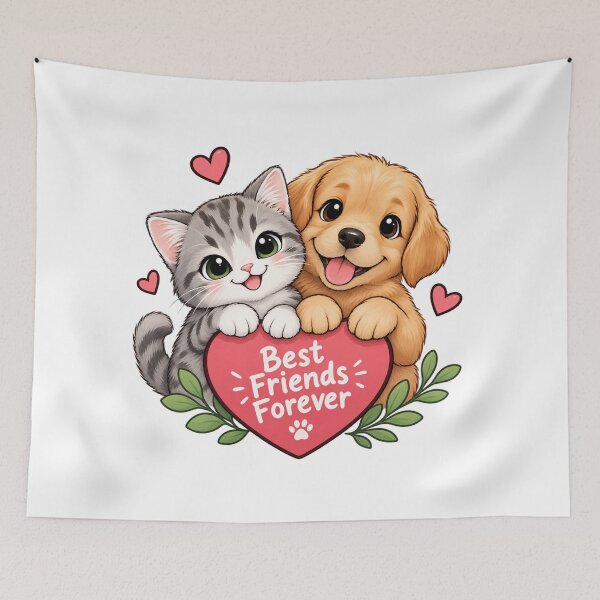 Item preview, Best Friends Forever Cat and Dog Kawaii Cute Pet Design designed and sold by PawVista.