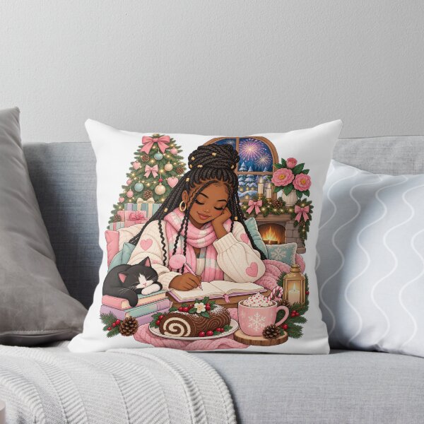 Item preview, Cozy Christmas Poet | Black Woman Writing With Her Cat designed and sold by HOUSE OF VMH.