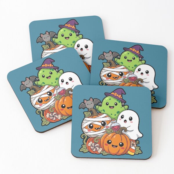 Artikelvorschau, Niedliche Kawaii Halloween Grusel-Truppe – Geisterkürbis, Fledermaus & Frankenstein entworfen und verkauft von BrainConstip.