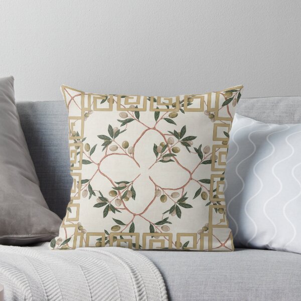 Item preview, Greek Key Olive Branch Pattern Mediterranean Luxury Wallpaper Print designed and sold by Tamas Das.