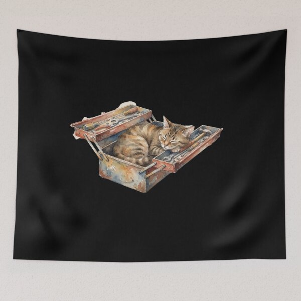 Item preview, Cute Tabby Cat Sleeping In Metal Toolbox designed and sold by bvdesignart.