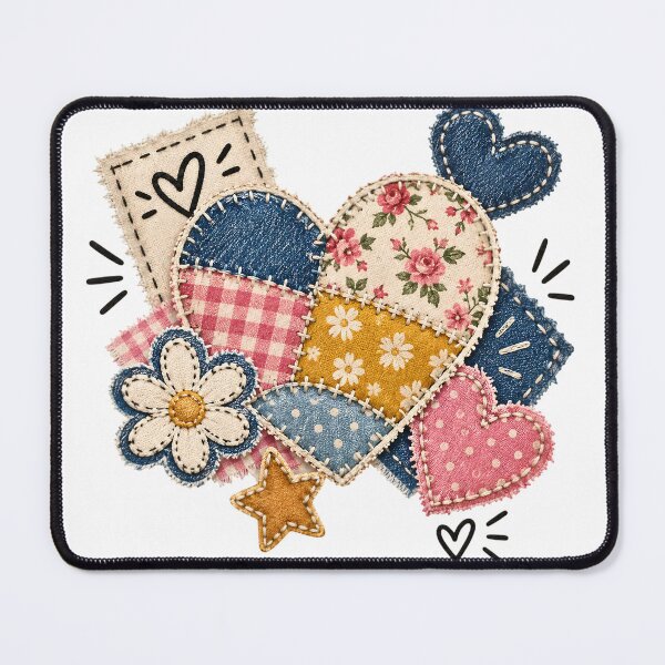 Item preview, Faux Patchwork Heart Quilt Vintage Cottagecore Fabric Collage Cute Handmade Aesthetic designed and sold by Bhaskar Digital Art.