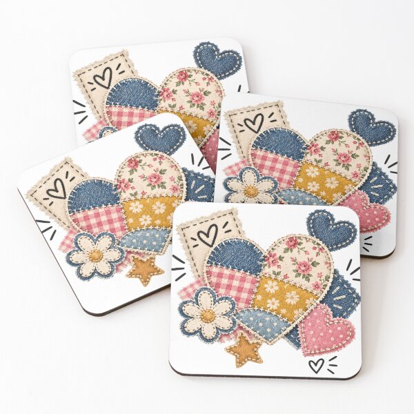 Item preview, Faux Patchwork Heart Quilt Vintage Cottagecore Fabric Collage Cute Handmade Aesthetic designed and sold by Bhaskar Digital Art.