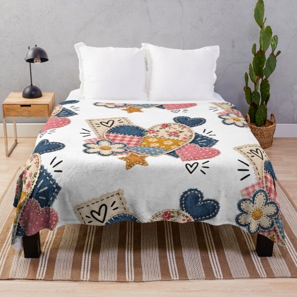 Item preview, Faux Patchwork Heart Quilt Vintage Cottagecore Fabric Collage Cute Handmade Aesthetic designed and sold by Bhaskar Digital Art.