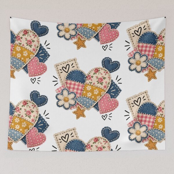 Item preview, Faux Patchwork Heart Quilt Vintage Cottagecore Fabric Collage Cute Handmade Aesthetic designed and sold by Bhaskar Digital Art.