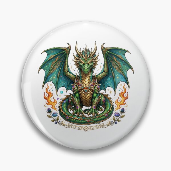 Item preview, Emerald Celtic Dragon with Gold Jewels Fantasy Art designed and sold by Mittu96.
