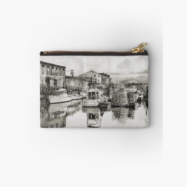 Item preview, Minimalist Coastal Sketch, Black & White Watercolor Harbor Print designed and sold by Old Barn Studios.