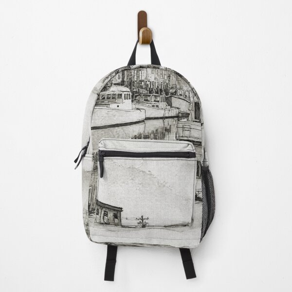Item preview, Minimalist Coastal Sketch, Black & White Watercolor Harbor Print designed and sold by Old Barn Studios.