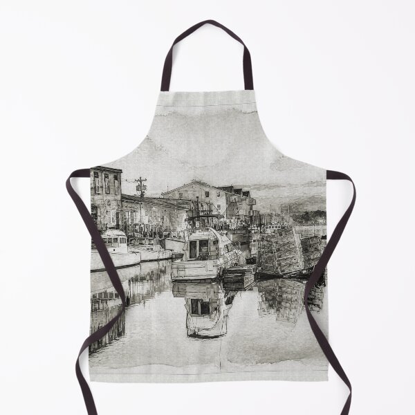 Item preview, Minimalist Coastal Sketch, Black & White Watercolor Harbor Print designed and sold by Old Barn Studios.