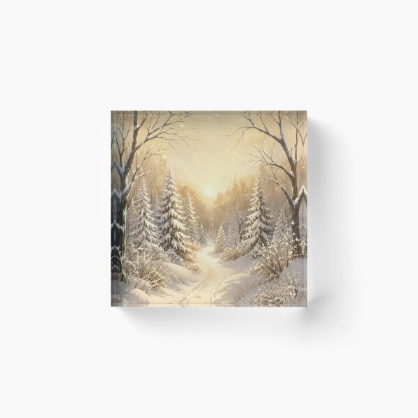 Item preview, Winter Forest Golden Sunrise Snowy Woodland Path designed and sold by Lizetteh.