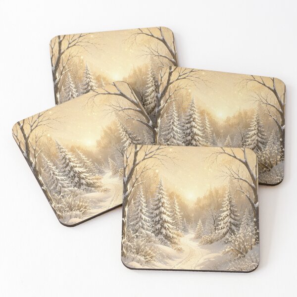 Item preview, Winter Forest Golden Sunrise Snowy Woodland Path designed and sold by Lizetteh.