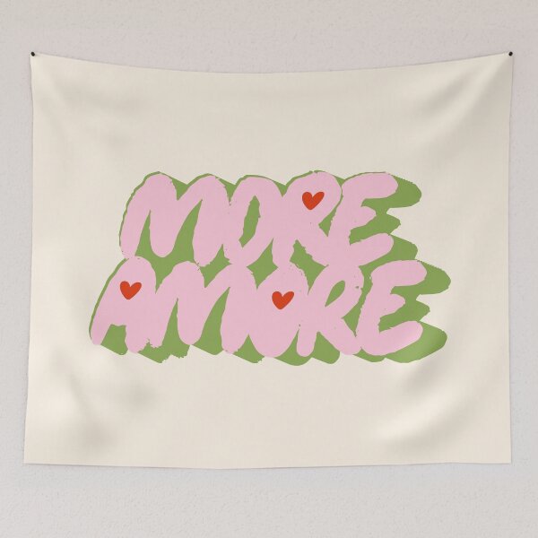 Item preview, More Amore Cute Retro Heart Typographic in Soft Pastel Pink Green designed and sold by nineFlorals.