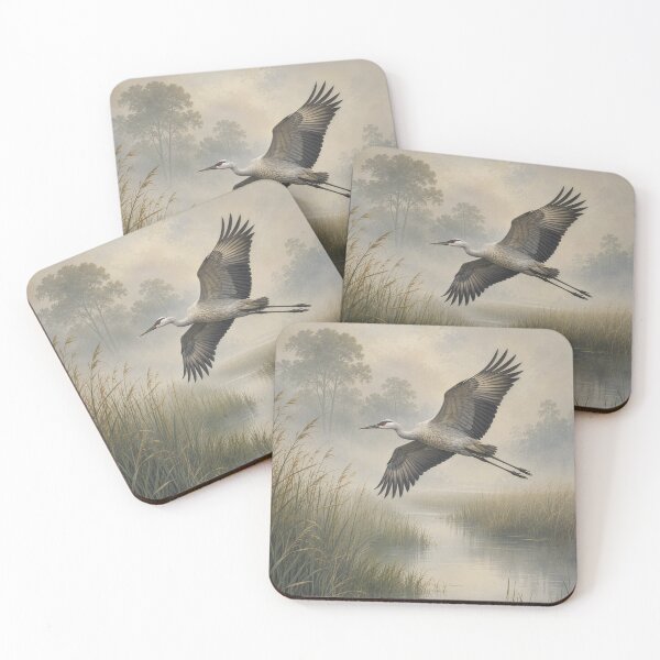Item preview, Crane Misty Marsh Wetland Bird In Flight designed and sold by Lizetteh.