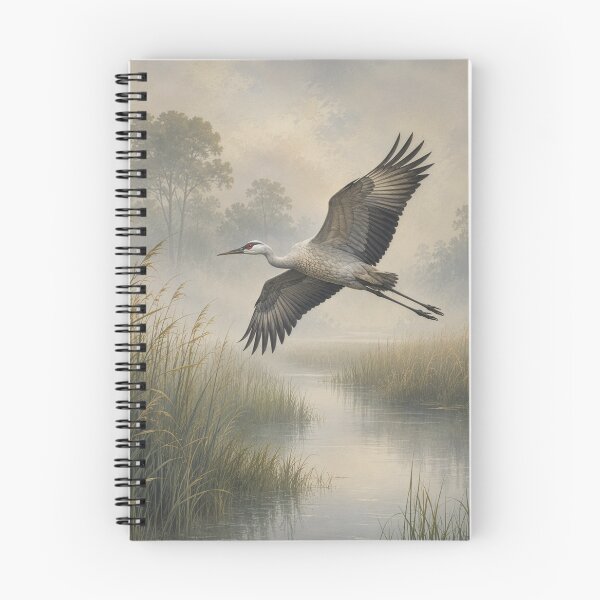 Item preview, Crane Misty Marsh Wetland Bird In Flight designed and sold by Lizetteh.
