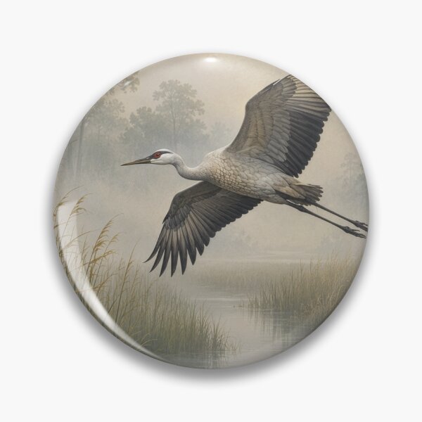 Item preview, Crane Misty Marsh Wetland Bird In Flight designed and sold by Lizetteh.