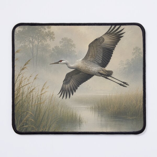 Item preview, Crane Misty Marsh Wetland Bird In Flight designed and sold by Lizetteh.