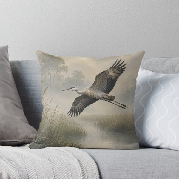 Item preview, Crane Misty Marsh Wetland Bird In Flight designed and sold by Lizetteh.