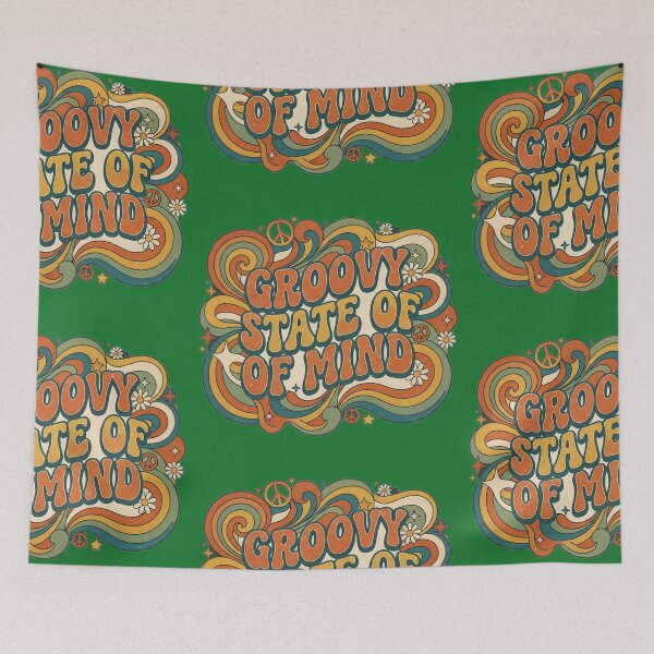 Item preview, Groovy State of Mind Retro 70s Aesthetic Vintage Peace and Love Typography T-Shirt, Stickers, and Home Decor designed and sold by Bhaskar Digital Art.