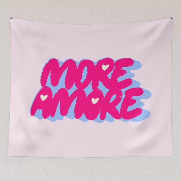 Item preview, More Amore Cute Retro Heart Typographic in Hot Pink and Blue designed and sold by nineFlorals.