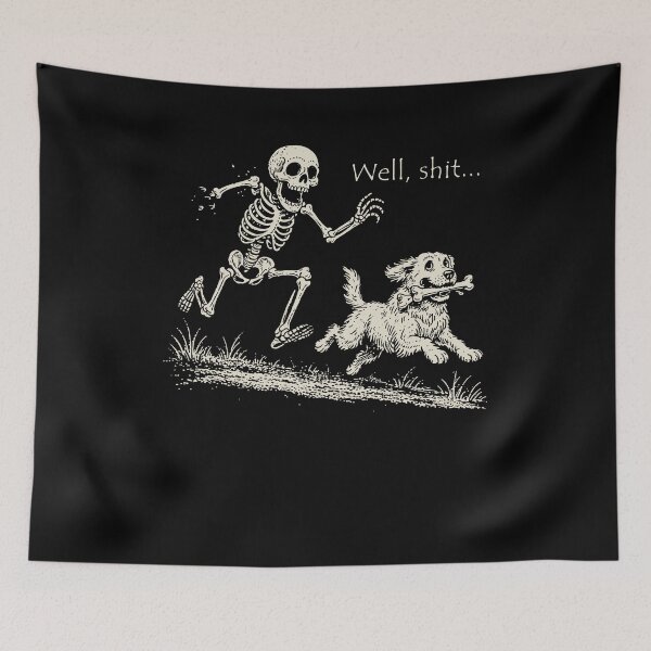 Item preview, Funny Skeleton Chasing Dog Halloween designed and sold by nosu-art-pod.