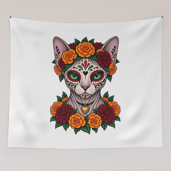 Item preview, Day of the Dead Catrina Sphynx Cat Art designed and sold by Old's Cool Cat Studio.