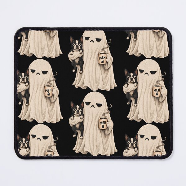 Item preview, Grumpy Ghost Boston Terrier Holding Coffee Spooky Design designed and sold by serialcarachts.